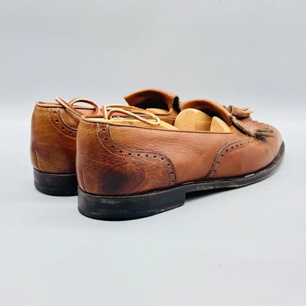 Cole Haan Shoes Men 10 Brown Leather Tassel Loafers Preppy 90s Made USA Vintage